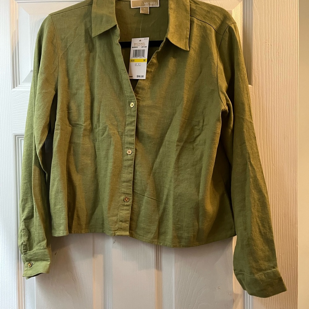 Michael Michael Kors Linen Blend Button Down Top